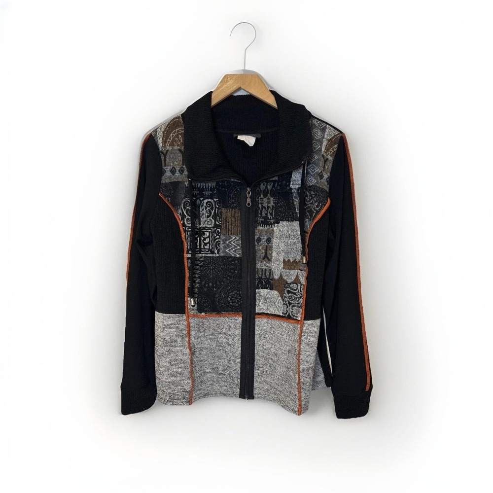 Bali Full‎ Zip Jacket Women Sz 1X Black Patchwork Mixed Media Ribbed Canada